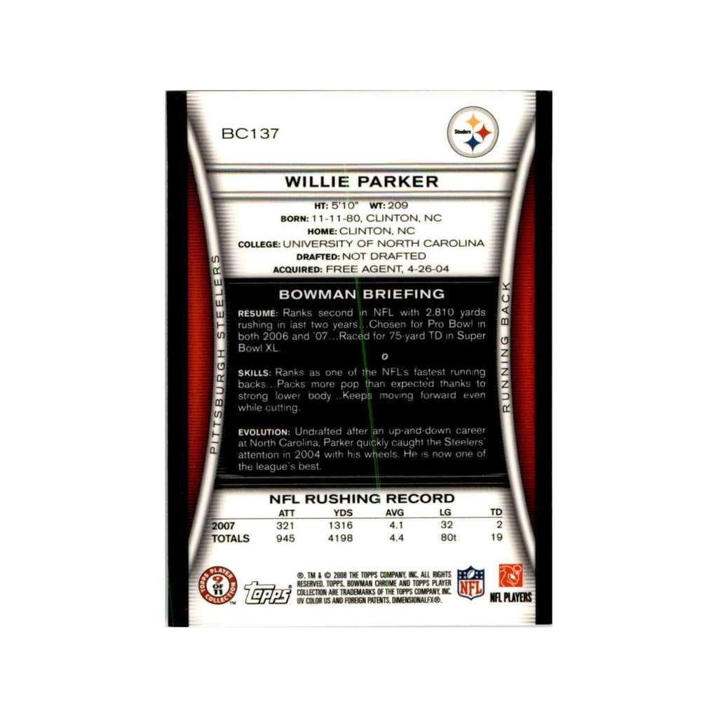 2008 Bowman Chrome Willie Parker Football Cards #137