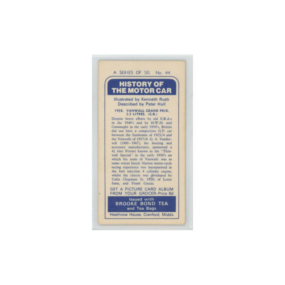 1968 Brooke Bond History of the Motor Car 1958 Vanwall Grand Prix #44