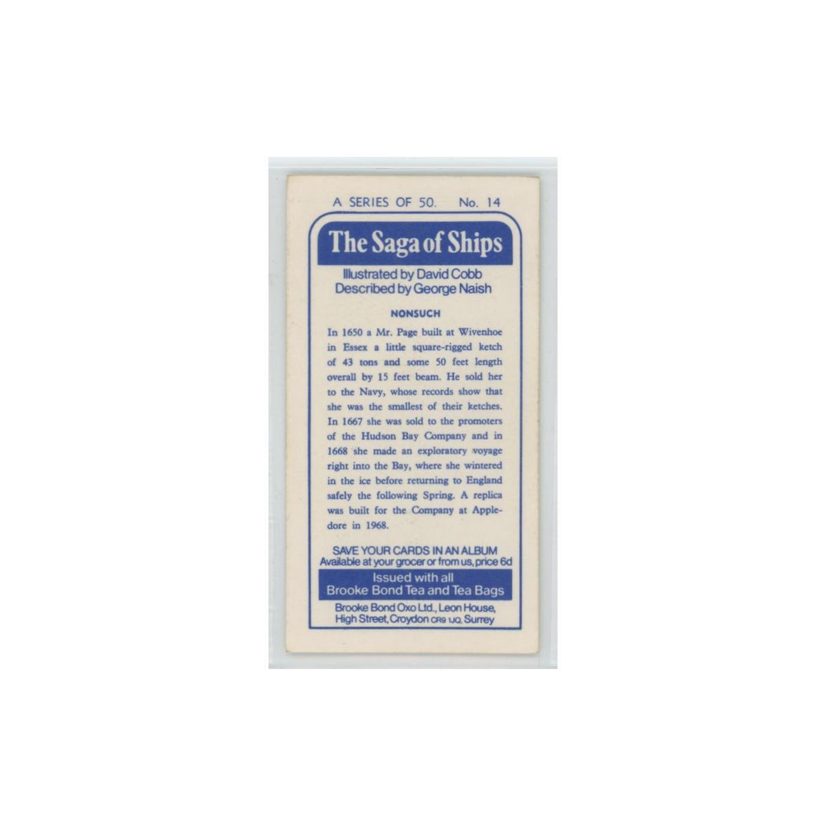 1970 Brooke Bond Saga of Ships Nonsuch #14
