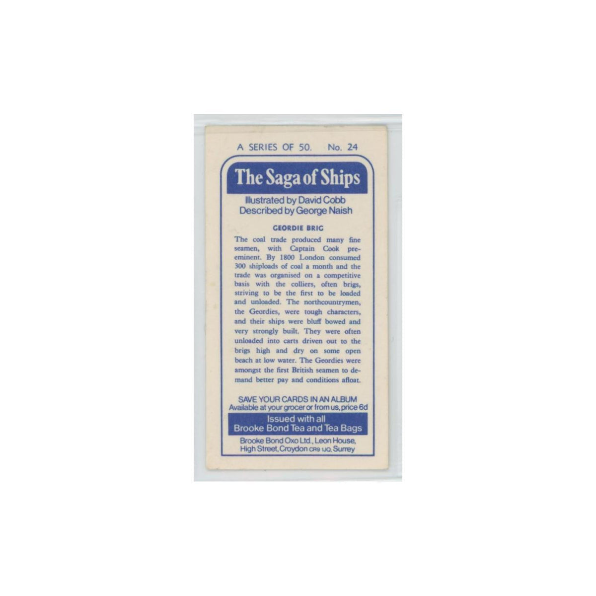 1970 Brooke Bond Saga of Ships Geordie Brig #24