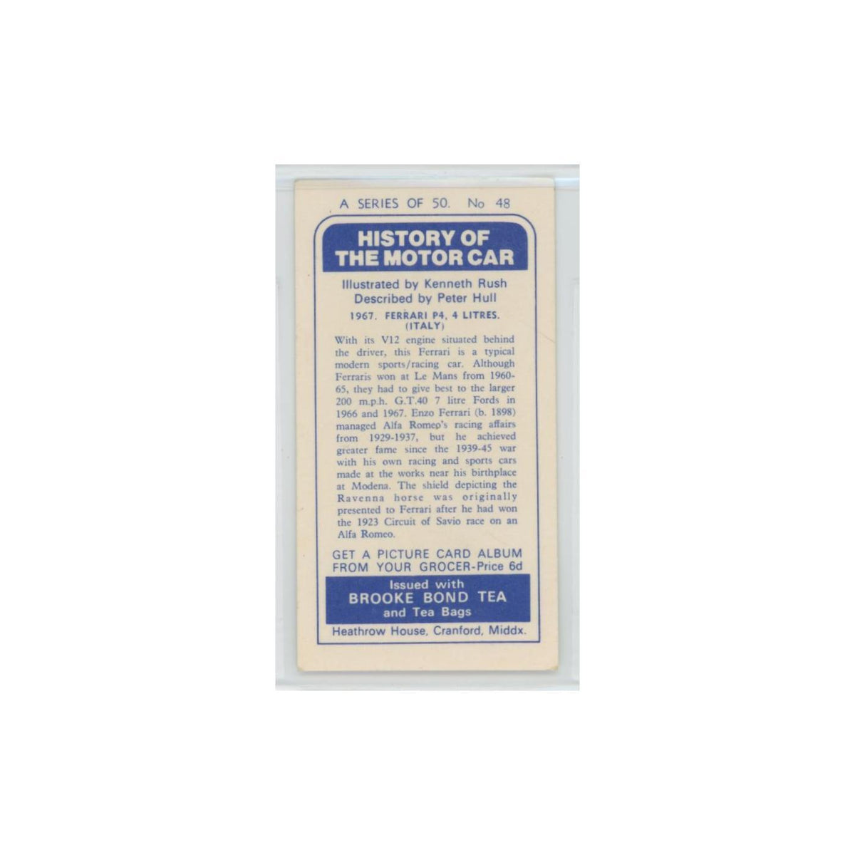 1968 Brooke Bond History of the Motor Car 1967 Perrari P4 #48