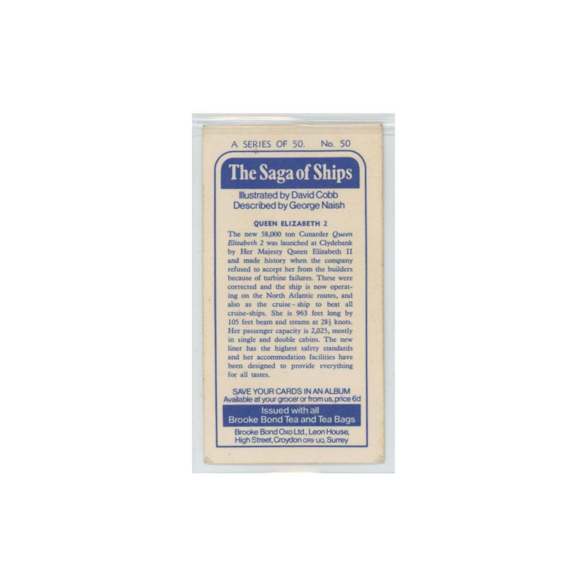 1970 Brooke Bond Saga of Ships Queen Elizabeth 2 #50