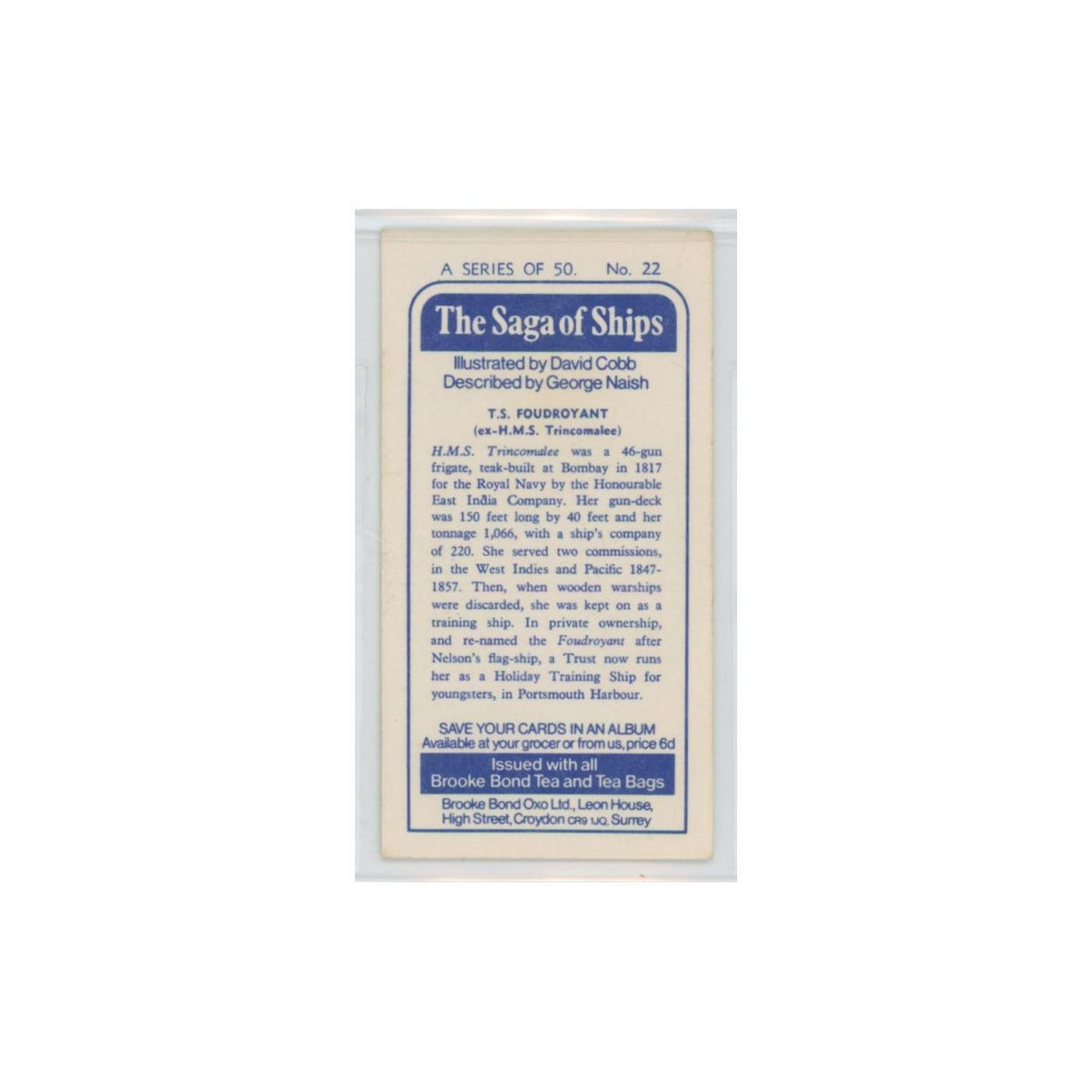 1970 Brooke Bond Saga of Ships TS Foudroyant #22