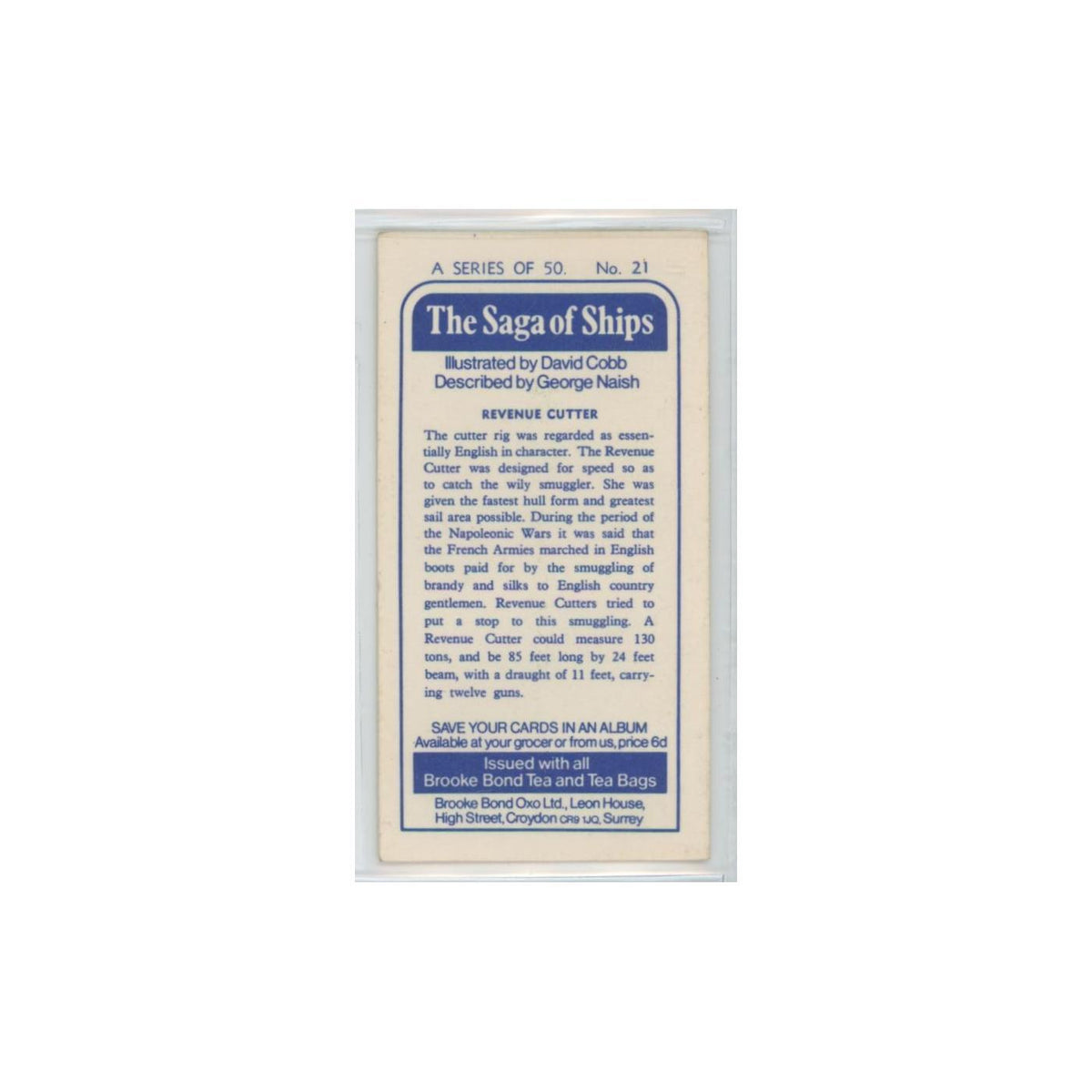 1970 Brooke Bond Saga of Ships Revenue Cutter #21
