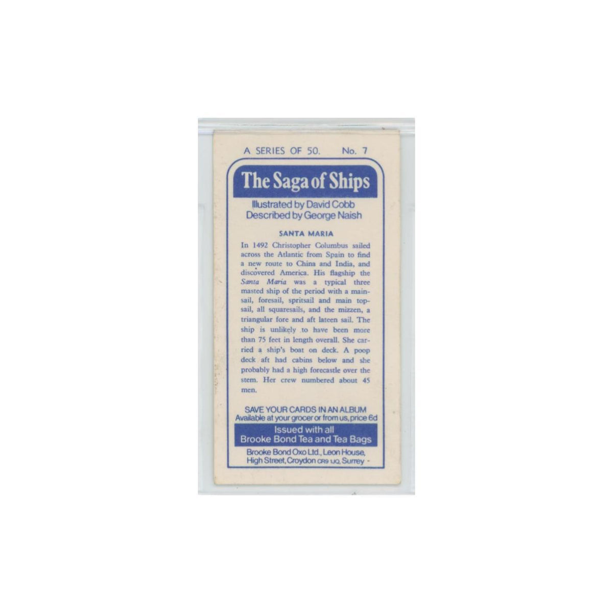 1970 Brooke Bond Saga of Ships Santa Maria #7