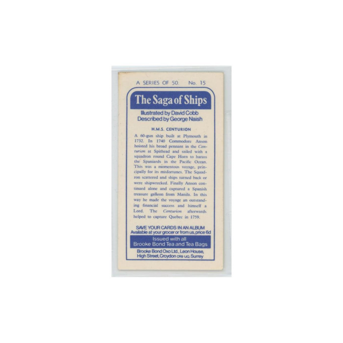 1970 Brooke Bond Saga of Ships HMS Centurion #15