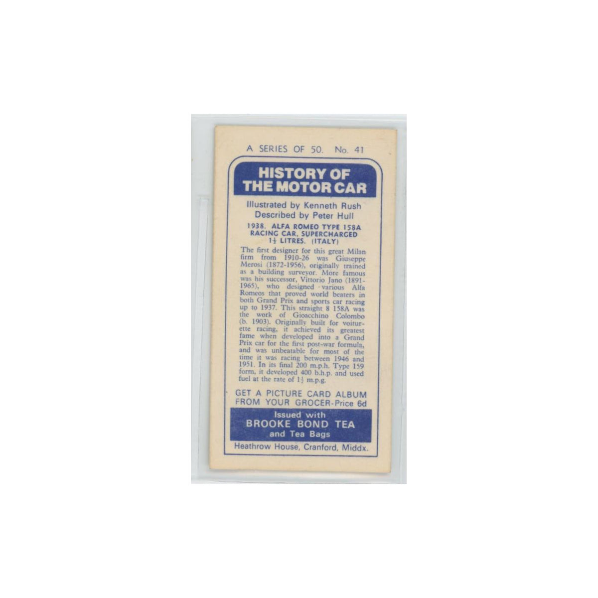 1968 Brooke Bond History of the Motor Car 1938 Alfa Romeo Type 158A #41