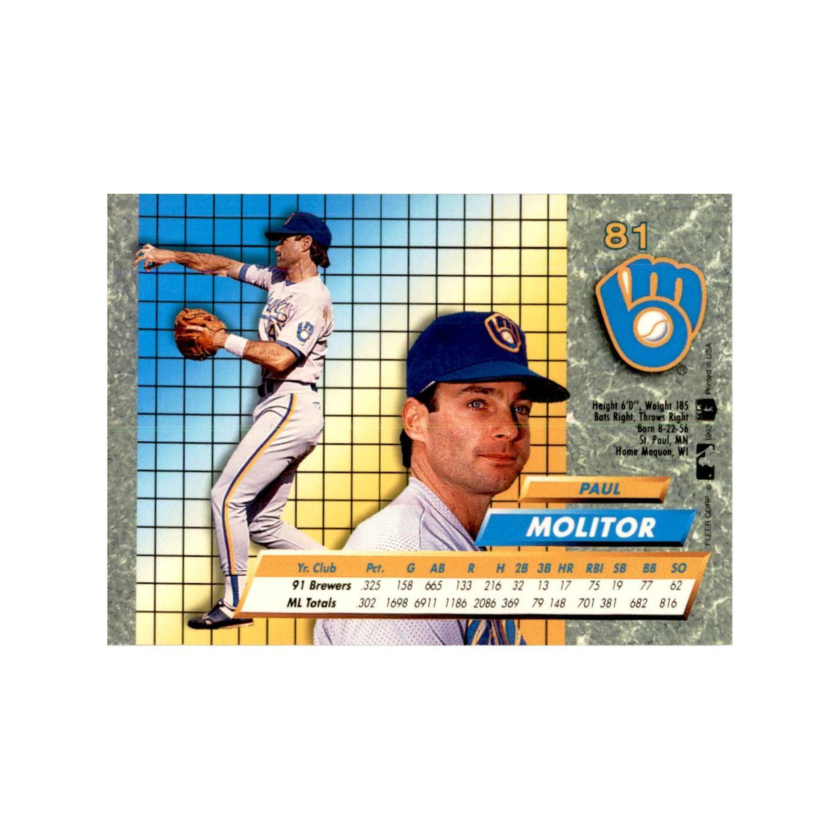 1992 Fleer Ultra Paul Molitor Baseball Cards #81