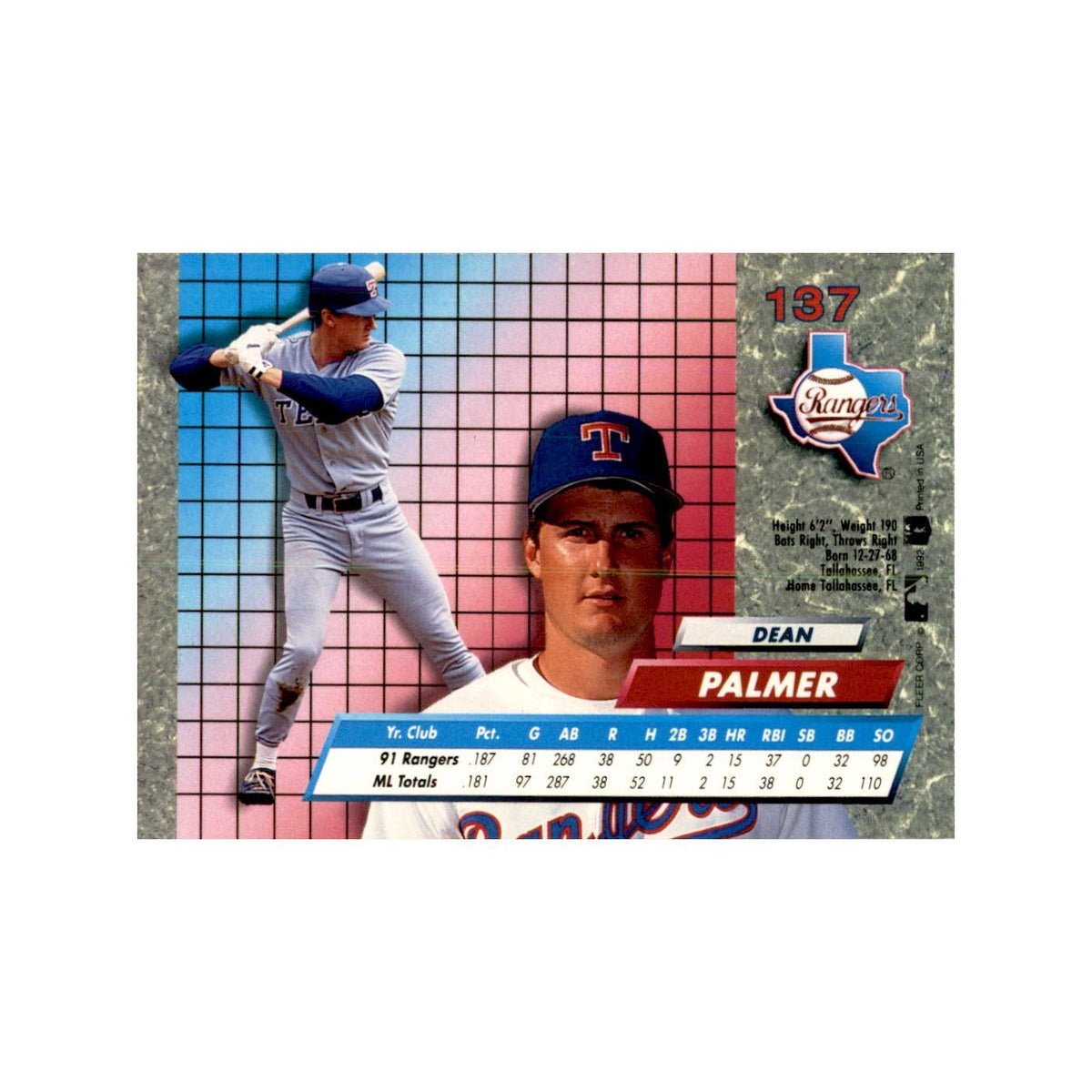1992 Fleer Ultra Dean Palmer Baseball Cards #137