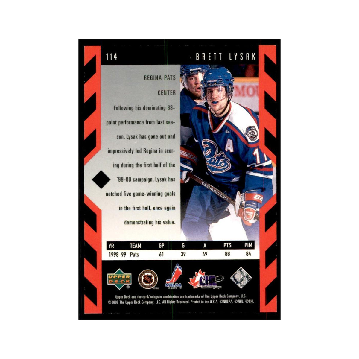 1999 Upper Deck Black Diamond Brett Lysak Hockey Cards #114