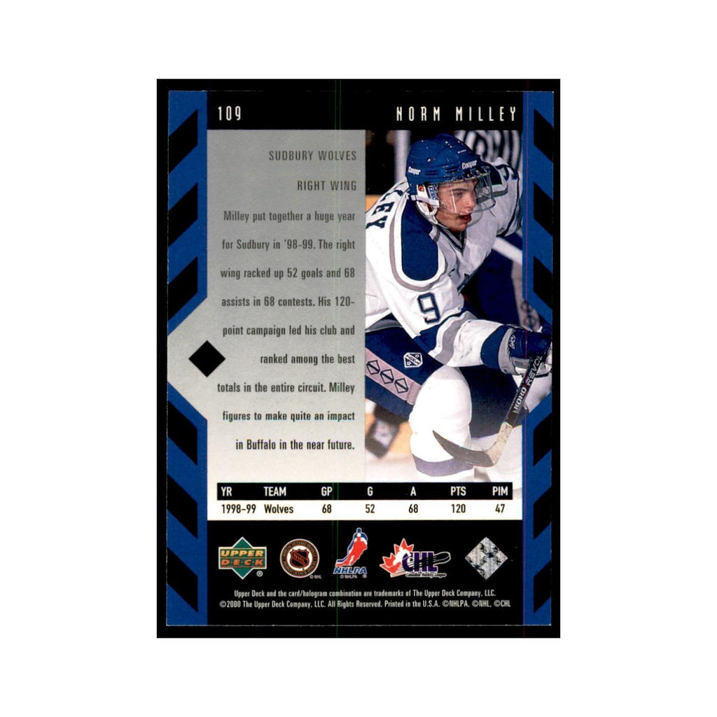 1999 Upper Deck Black Diamond Norm Milley Hockey Cards #109