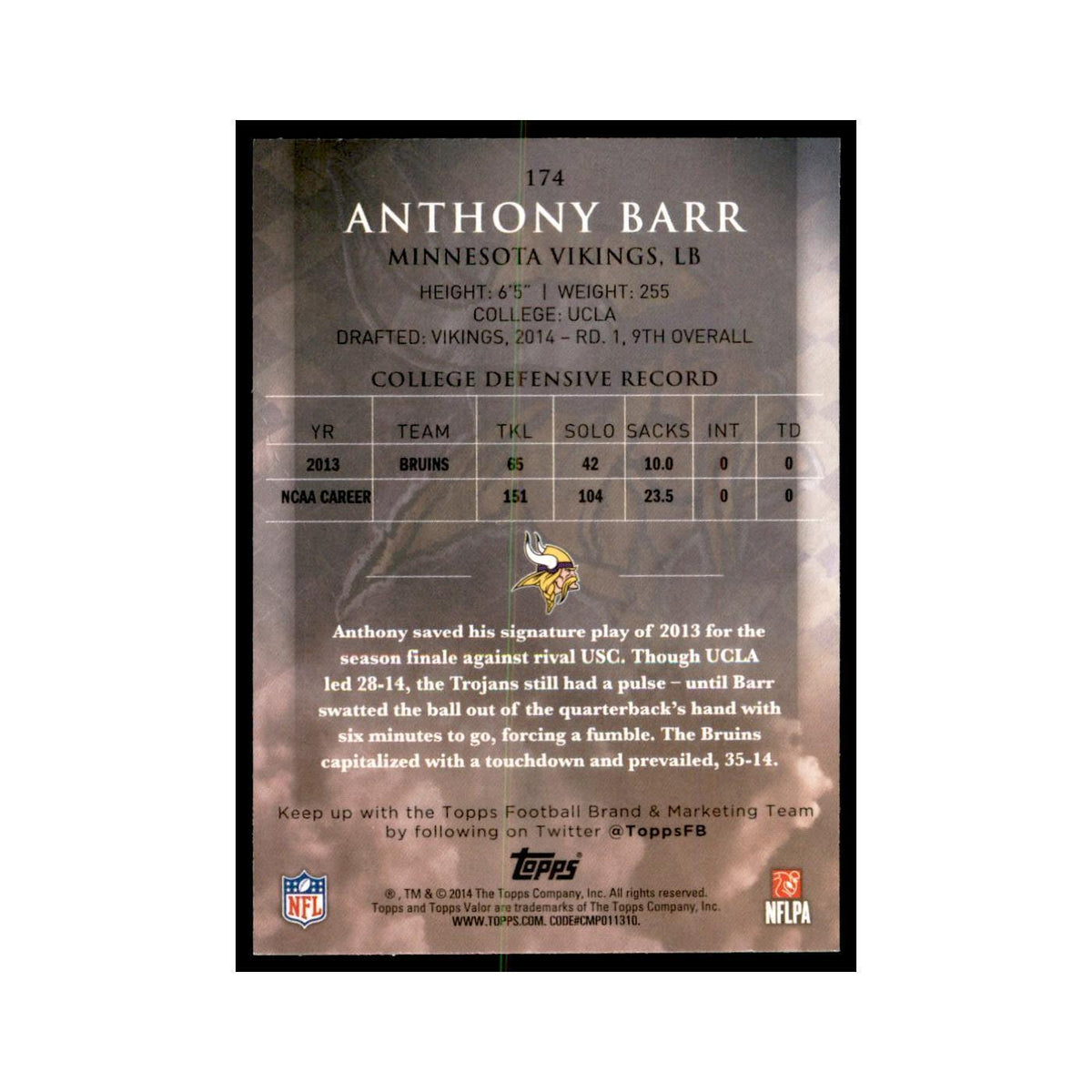 2014 Topps Valor Anthony Barr RC Football Cards #174