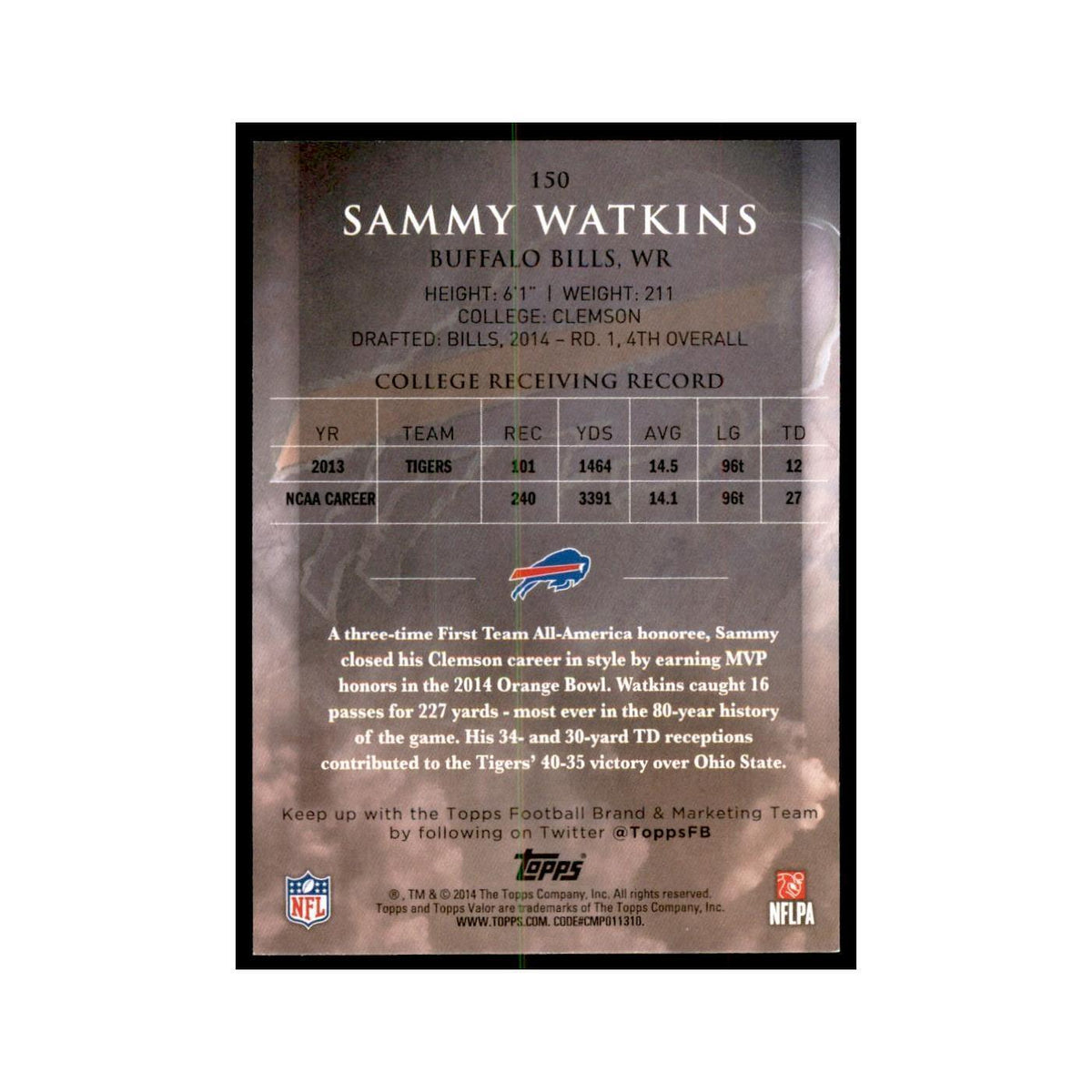 2014 Topps Valor Sammy Watkins RC Football Cards #150
