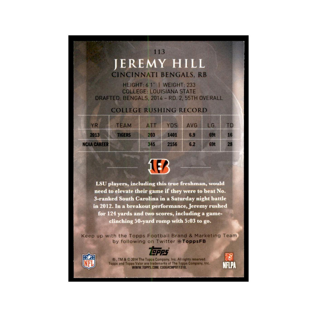 2014 Topps Valor Jeremy Hill RC Football Cards #113