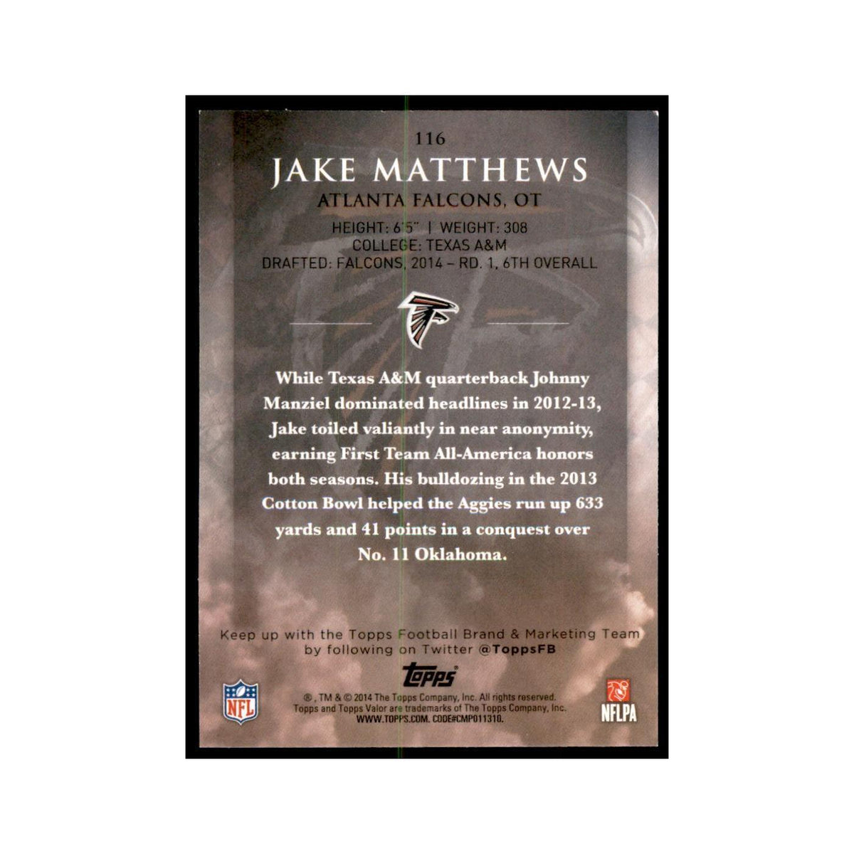 2014 Topps Valor Jake Matthews RC Football Cards #116
