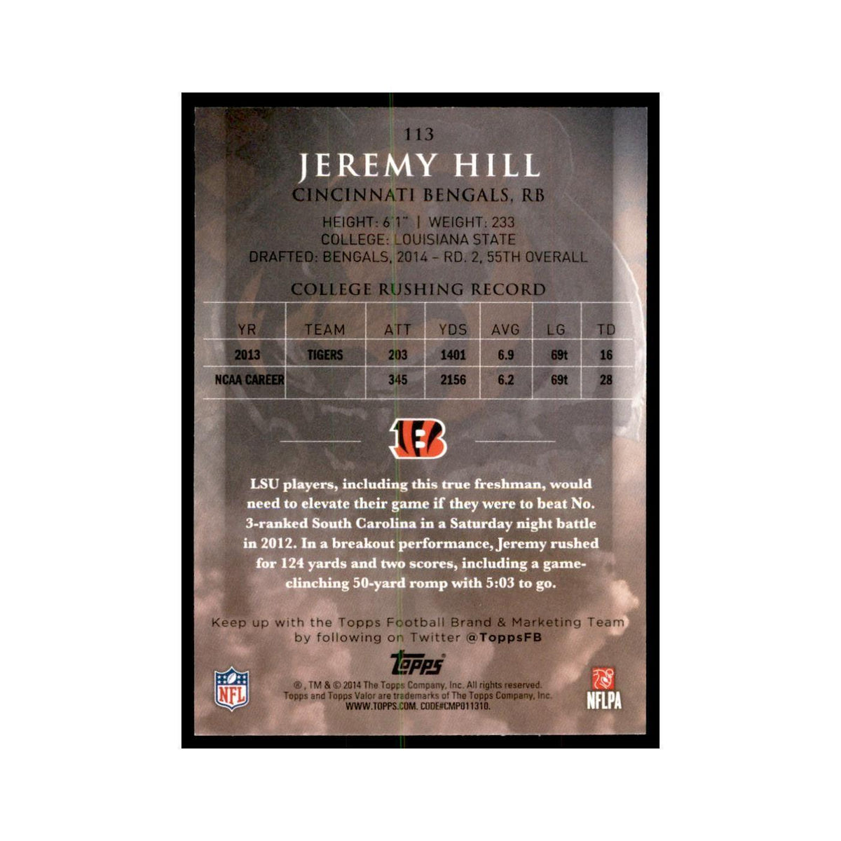 2014 Topps Valor Jeremy Hill RC Football Cards #113