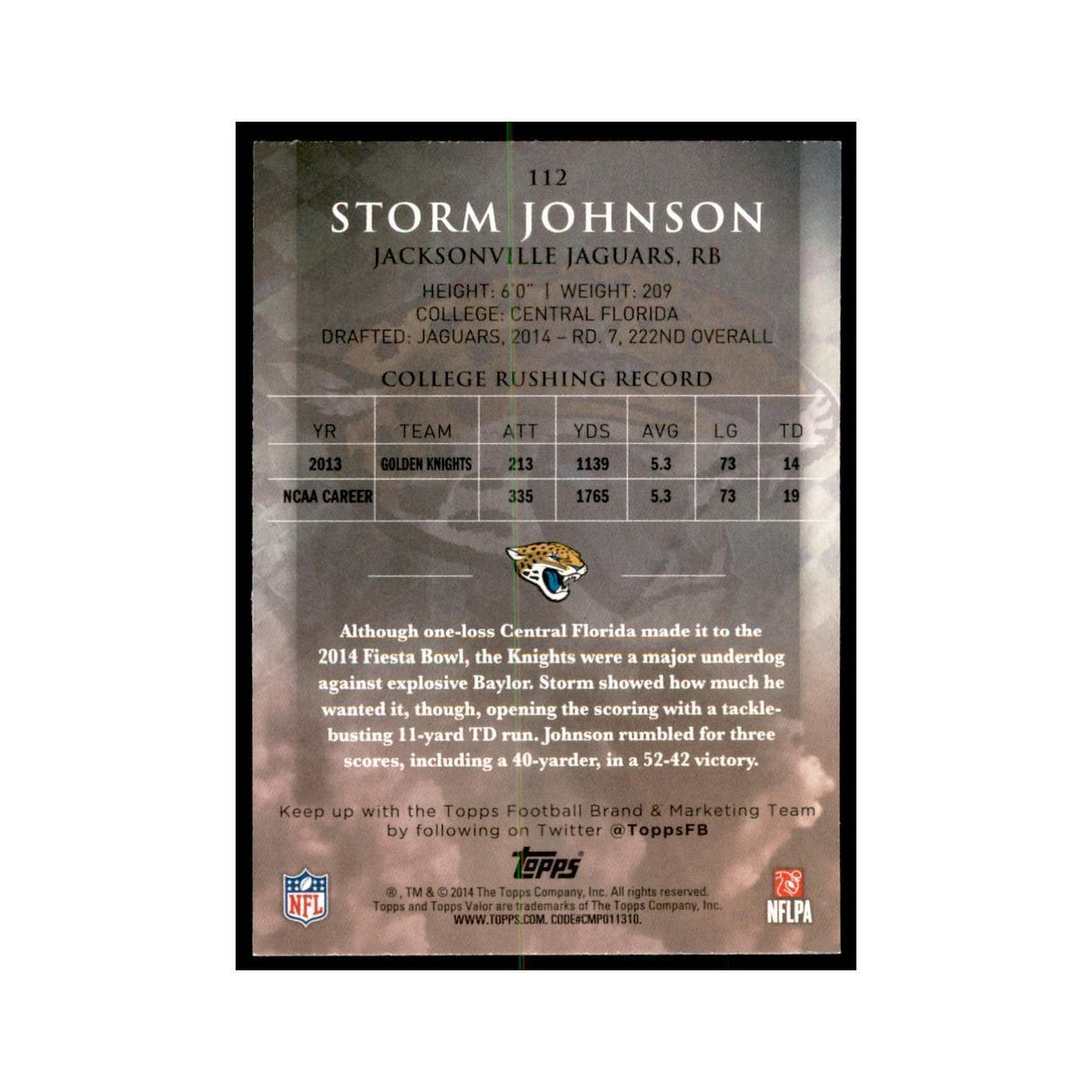 2014 Topps Valor Storm Johnson RC Football Cards #112