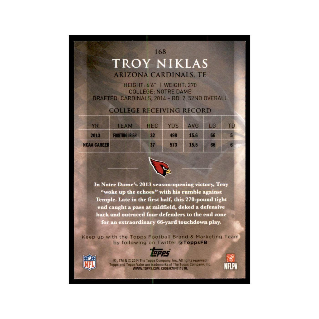 2014 Topps Valor Troy Niklas RC Football Cards #168
