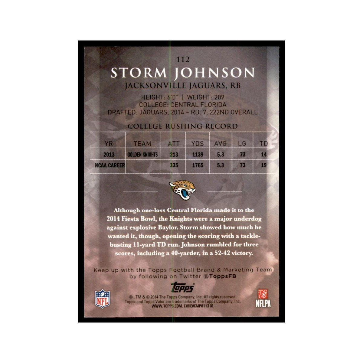 2014 Topps Valor Storm Johnson RC Football Cards #112