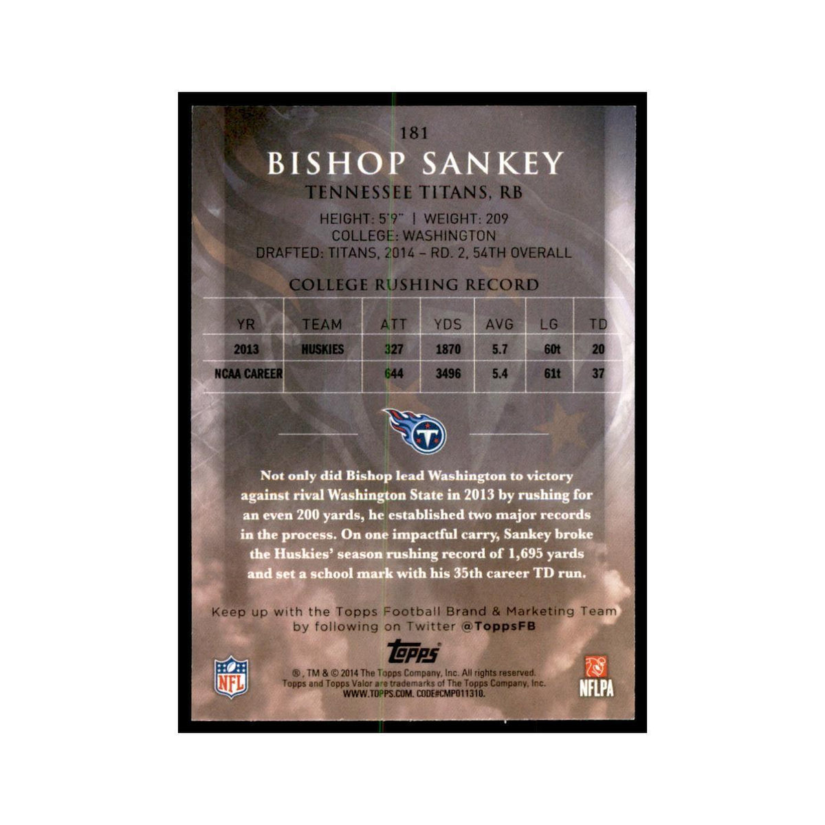 2014 Topps Valor Bishop Sankey RC Football Cards #181