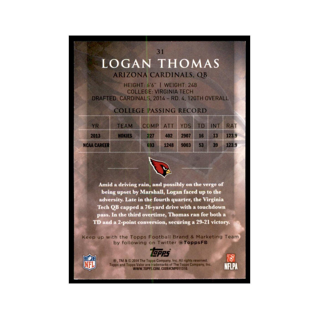 2014 Topps Valor Logan Thomas RC Football Cards #31