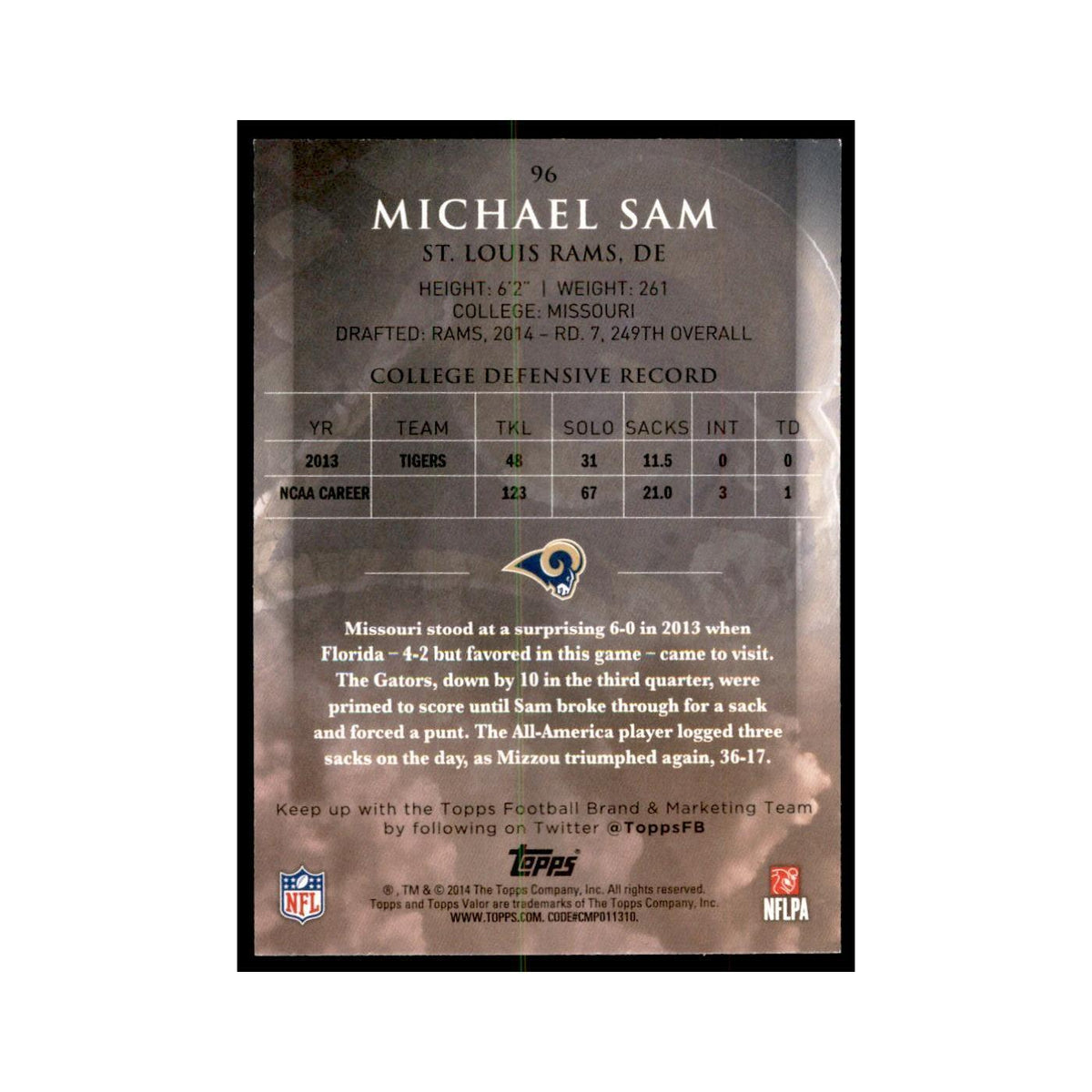 2014 Topps Valor Michael Sam RC Football Cards #96