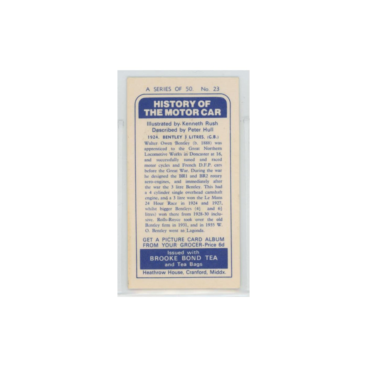 1968 Brooke Bond History of the Motor Car 1924 Bentley #23