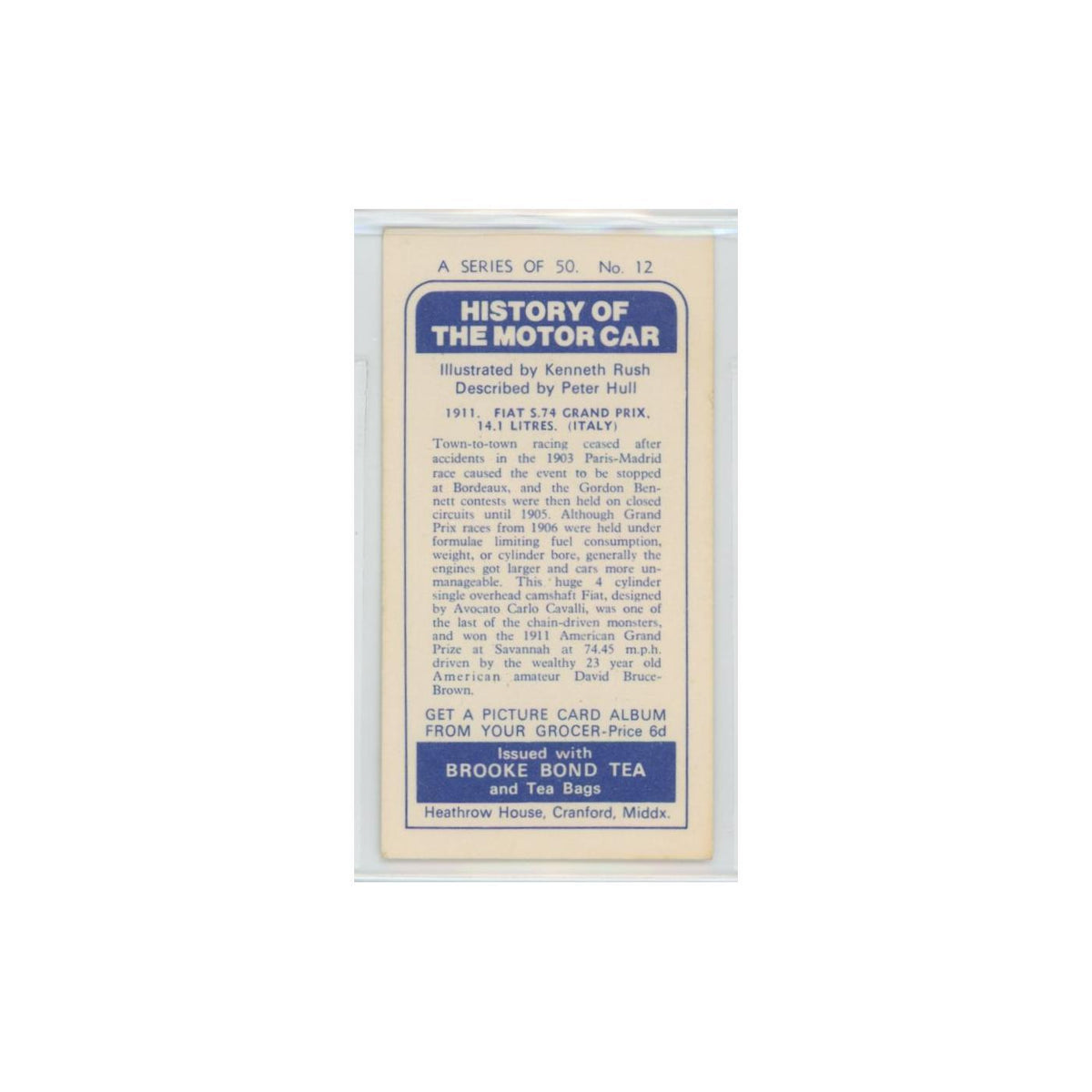 1968 Brooke Bond History of the Motor Car 1911 Fiat #12