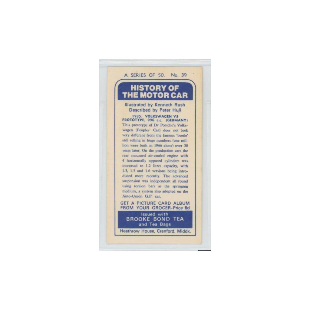 1968 Brooke Bond History of the Motor Car 1935 Volkswagen V3 Prototype #39