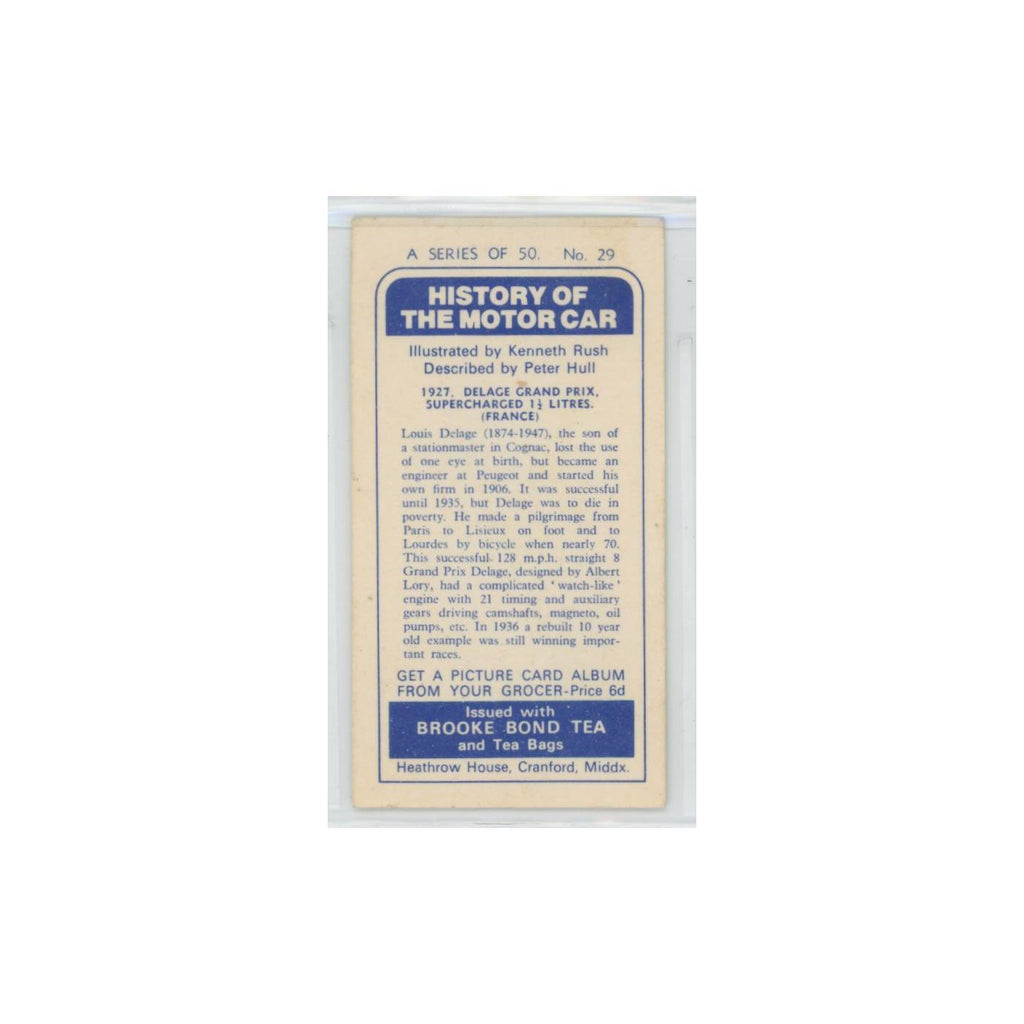 1968 Brooke Bond History of the Motor Car 1927 Delage Grand Prix #29