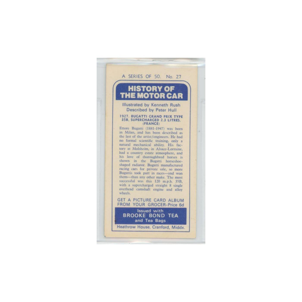 1968 Brooke Bond History of the Motor Car 1927 Bugatti Grand Prix #27