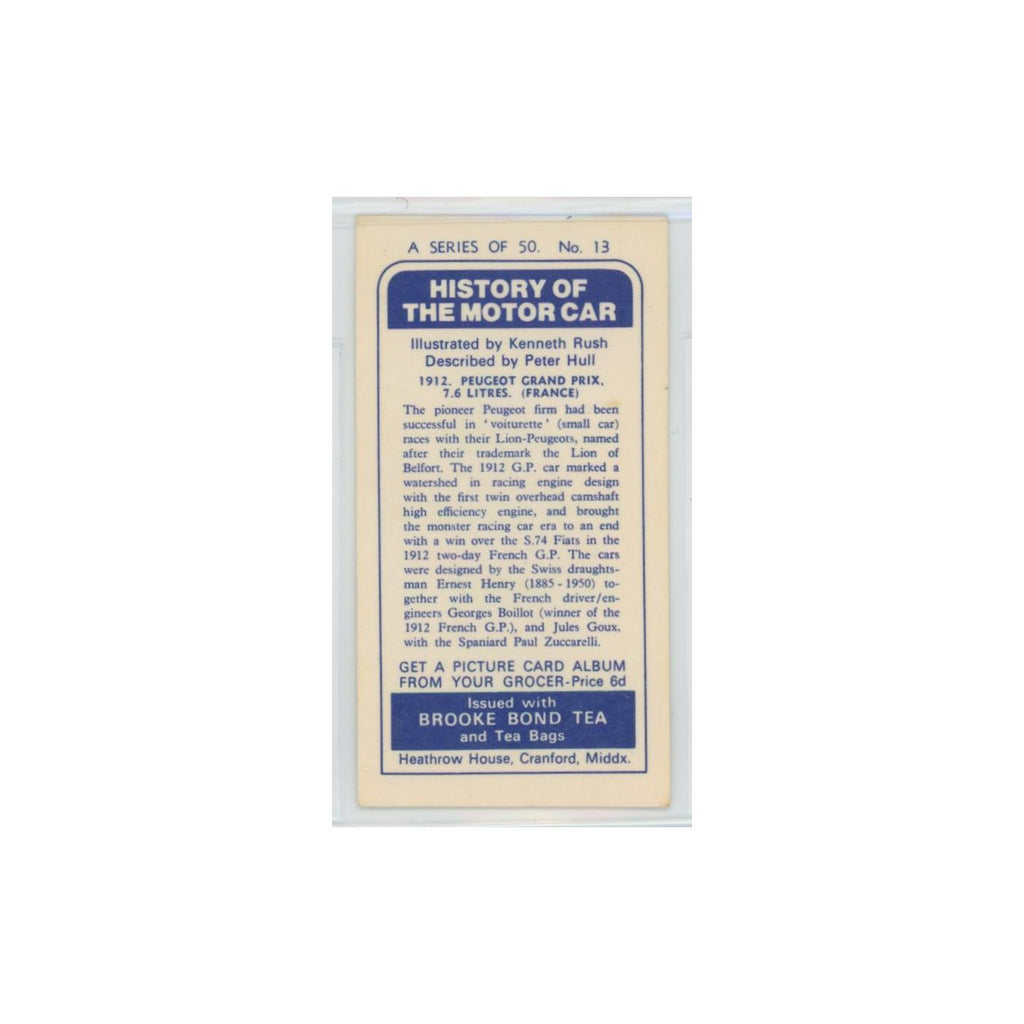 1968 Brooke Bond History of the Motor Car 1912 Peugeot Grand Prix #13