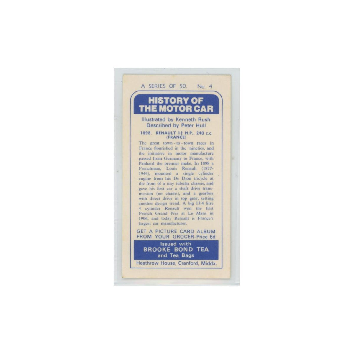 1968 Brooke Bond History of the Motor Car 1989 Renault #4