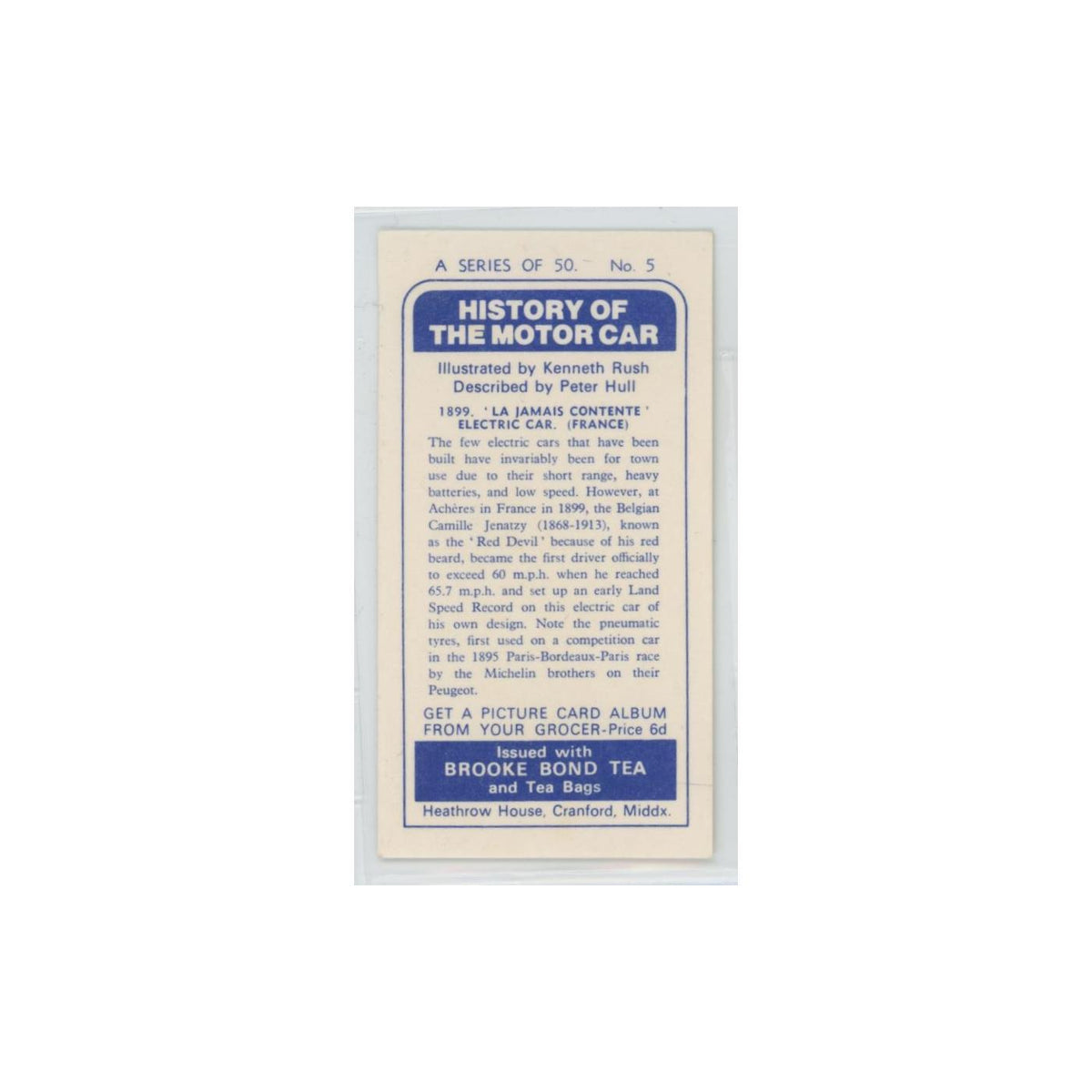 1968 Brooke Bond History of the Motor Car 1899 La Jamais Contente #5