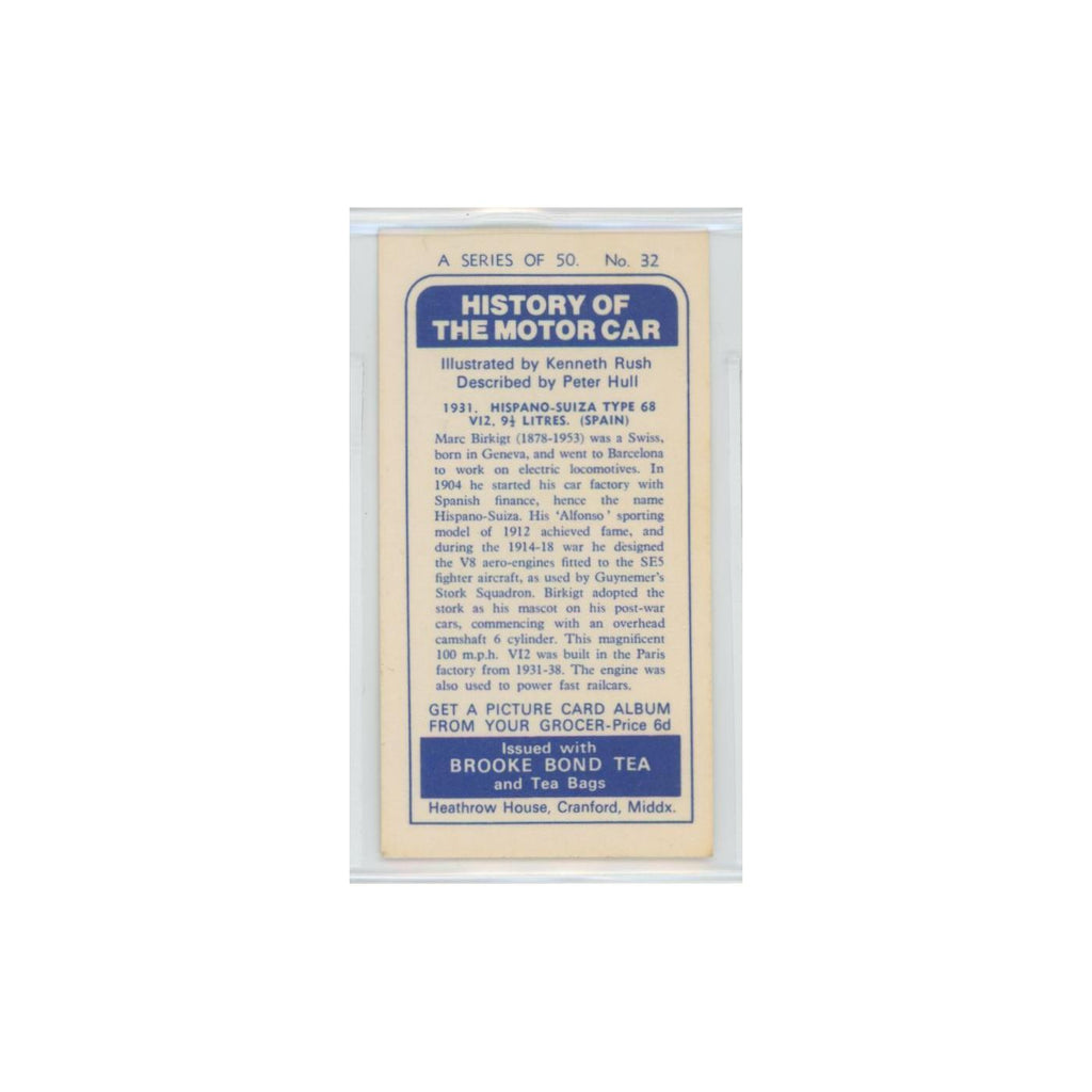 1968 Brooke Bond History of the Motor Car 1931 Hispano Suiza Type #32