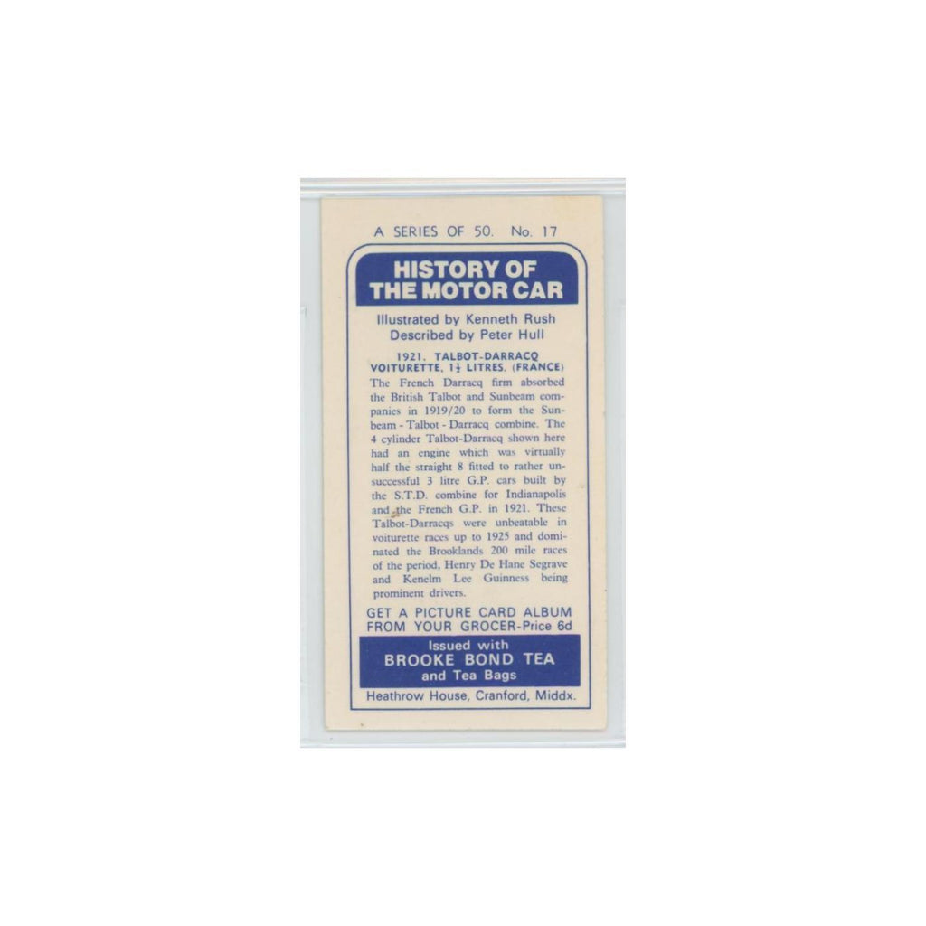 1968 Brooke Bond History of the Motor Car 1921 Talbot Darracq Voiturette #17
