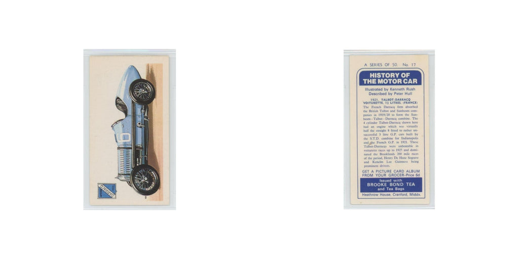 1968 Brooke Bond History of the Motor Car 1921 Talbot Darracq Voiturette #17