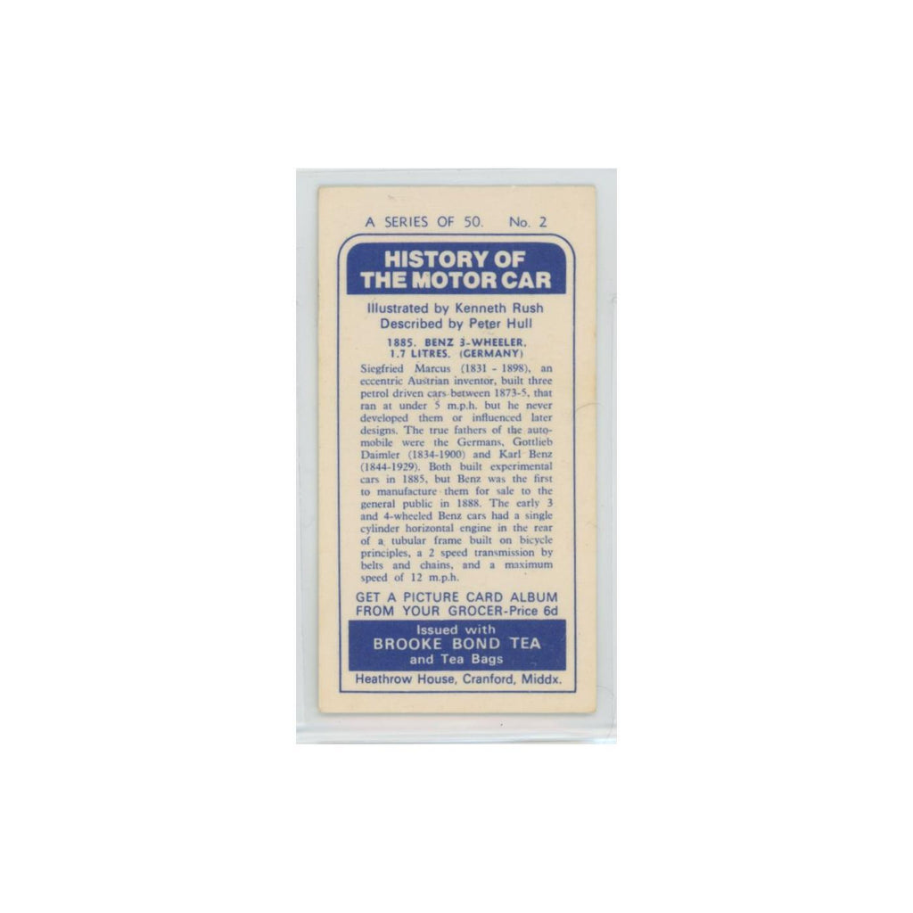 1968 Brooke Bond History of the Motor Car 1885 Benz 3 Wheeler #2