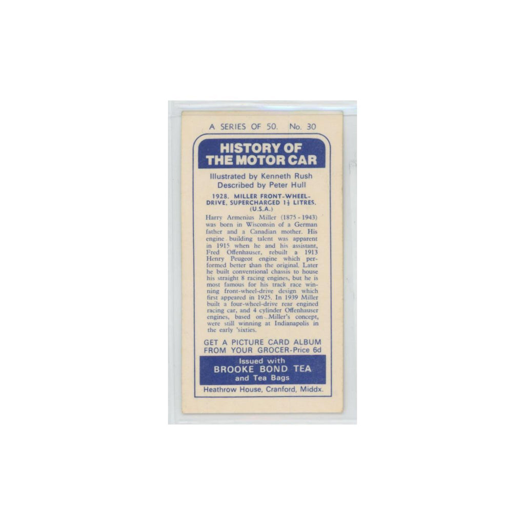 1968 Brooke Bond History of the Motor Car 1928 Miller Front Wheel Drive #30