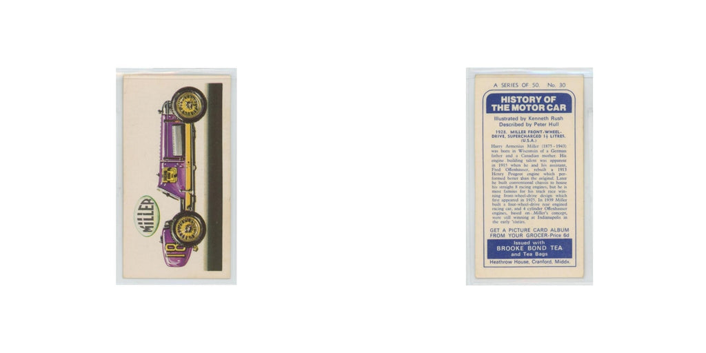 1968 Brooke Bond History of the Motor Car 1928 Miller Front Wheel Drive #30