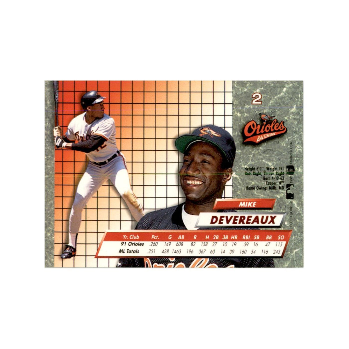 1992 Fleer Ultra Mike Devereaux Baseball Cards #2
