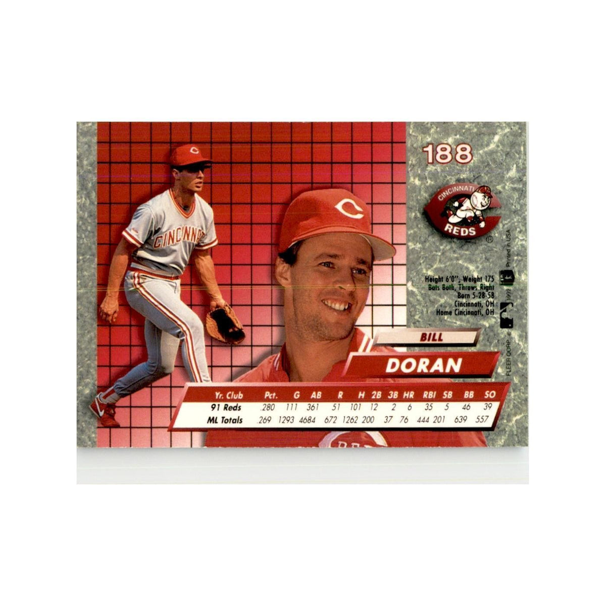 1992 Fleer Ultra Bill Doran Baseball Cards #188