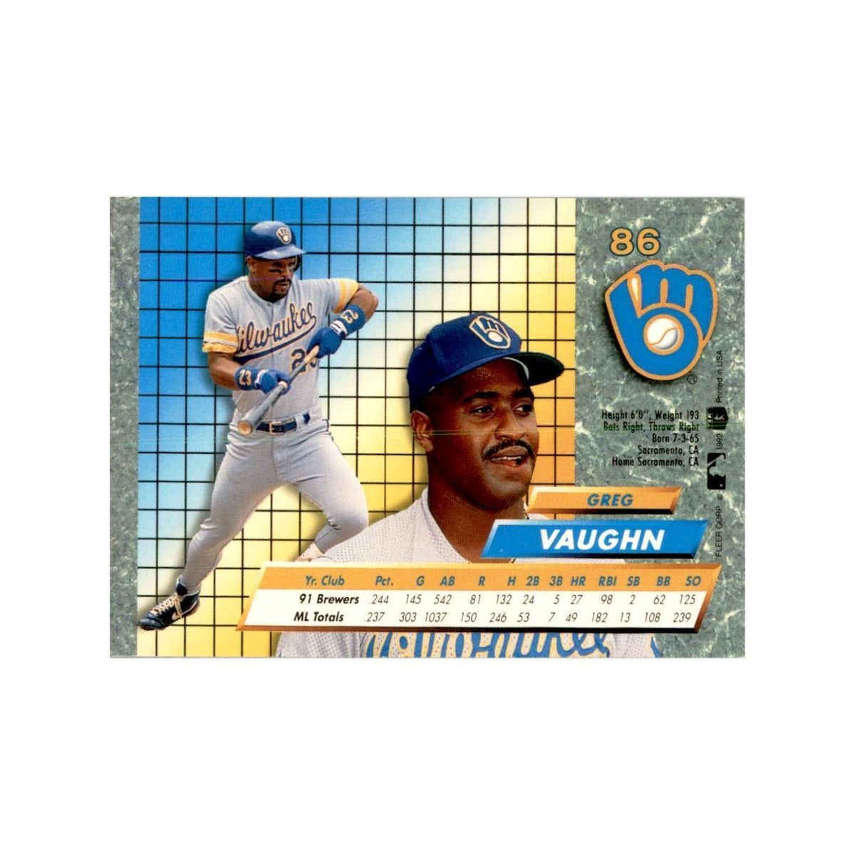 1992 Fleer Ultra Greg Vaughn Baseball Cards #86