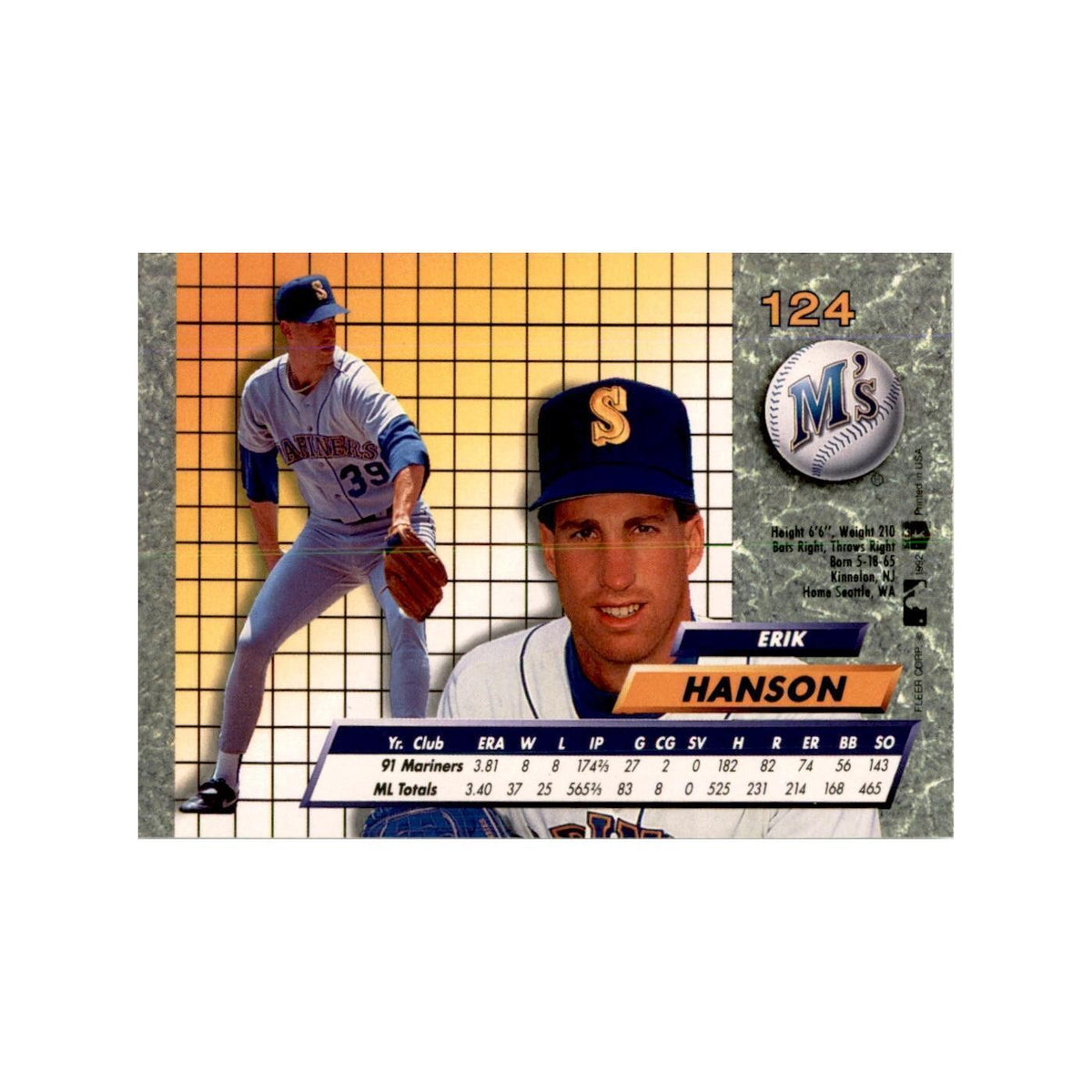 1992 Fleer Ultra Erik Hanson Baseball Cards #124