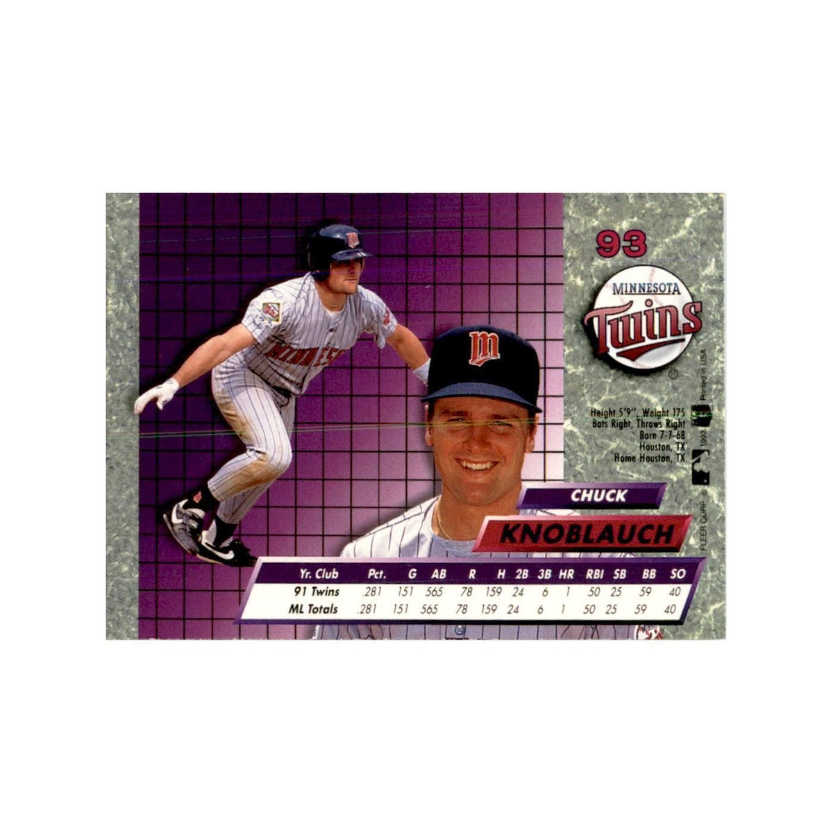 1992 Fleer Ultra Chuck Knoblauch Baseball Cards #93