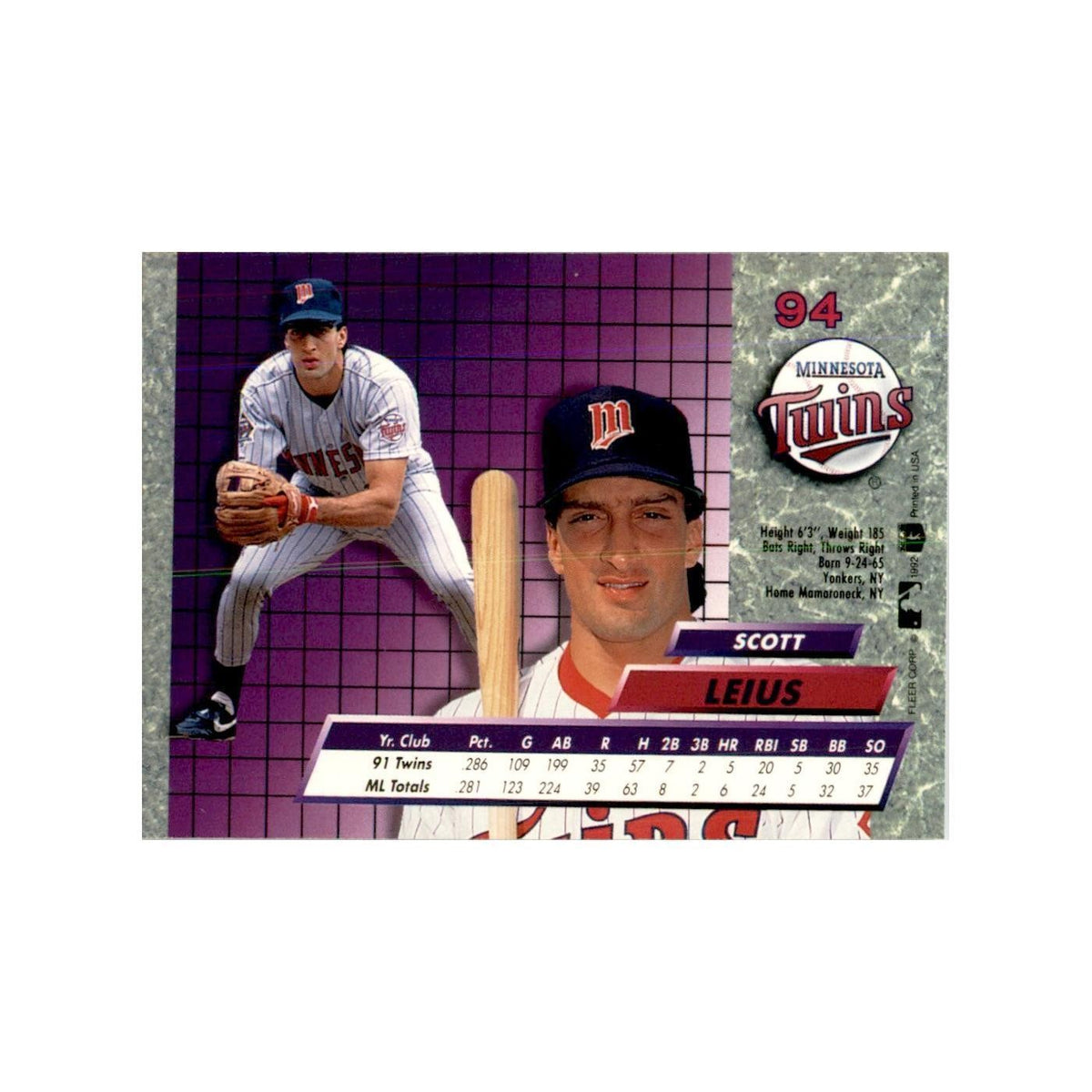1992 Fleer Ultra Scott Leius Baseball Cards #94