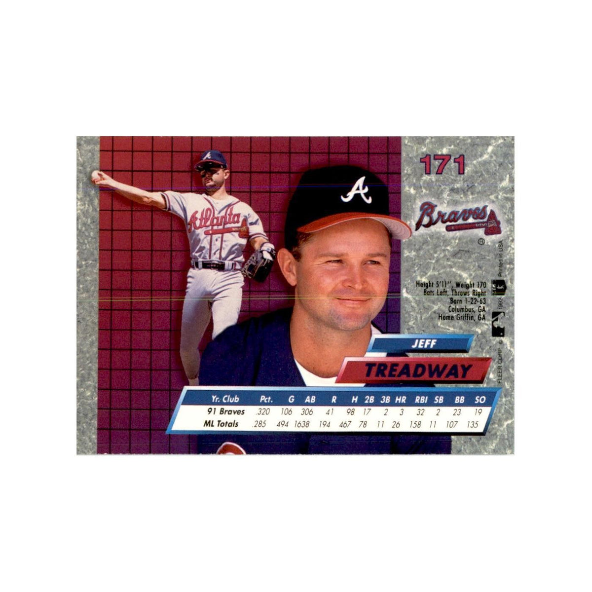 1992 Fleer Ultra Jeff Treadway Baseball Cards #171