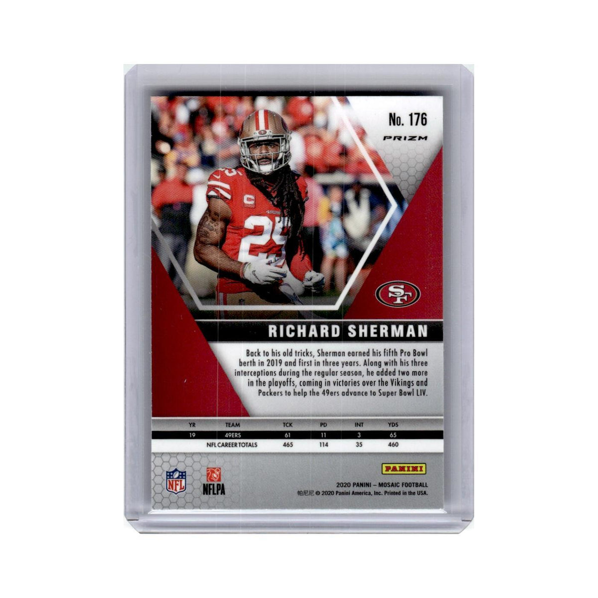 Richard Sherman 2020 Panini Mosaic #176 San Francisco 49ers Football Card NM
