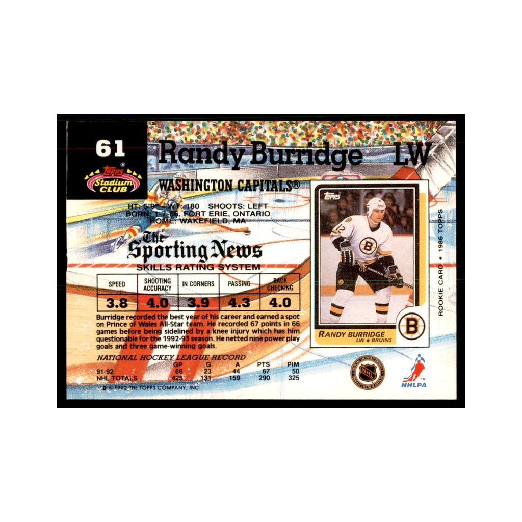 1992 Stadium Club Randy Burridge Hockey Cards #61