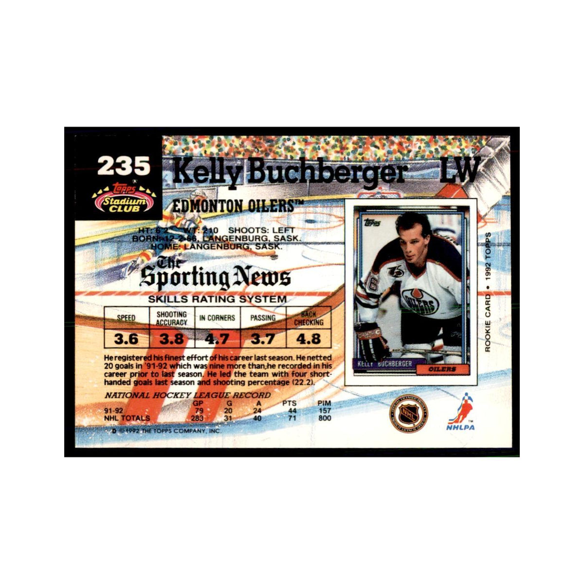 1992 Stadium Club Kelly Buchberger Hockey Cards #235